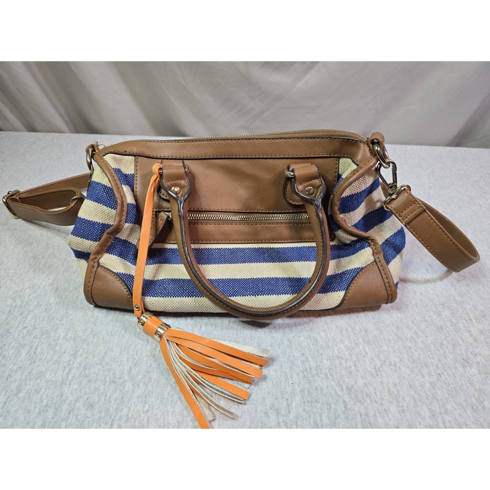 Charming Charlie Nautical Chic Satchel/Crossbody Bag in Blue/Cream Strip